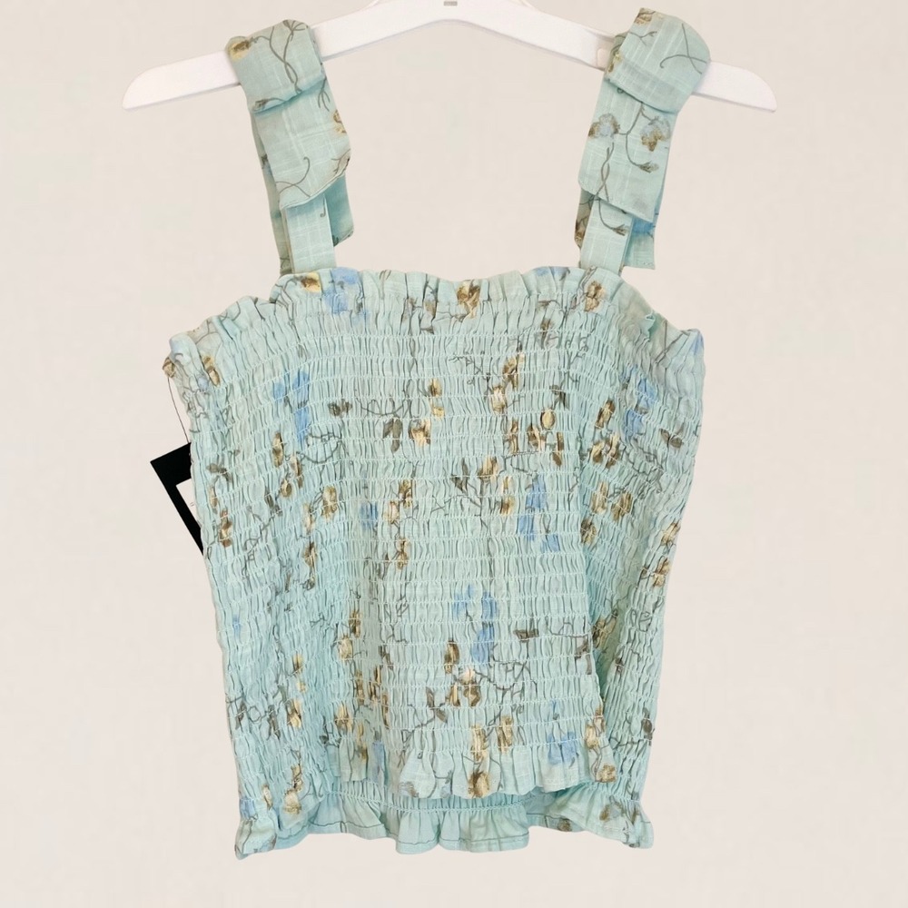 Art Class Girls XL 14 Mint Green Floral Smocked Tie Shoulder Tank Top NWT - Picture 3 of 6